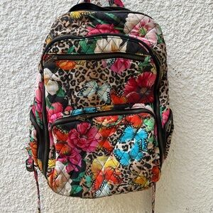 Johnny Was Sandra Quilted Red and Pink Floral and animal print Backpack